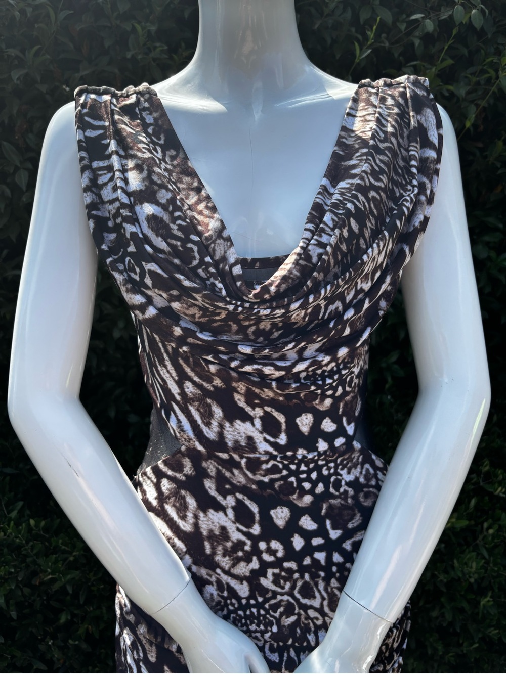 bebe Brown Animal Print Cowl Neck Mini Dress Y2K - Picture 7 of 12